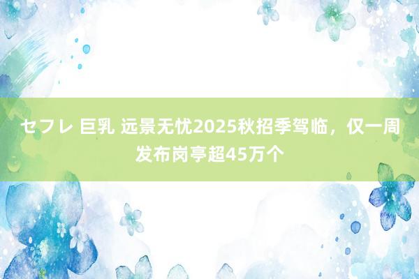 セフレ 巨乳 远景无忧2025秋招季驾临，仅一周发布岗亭超45万个