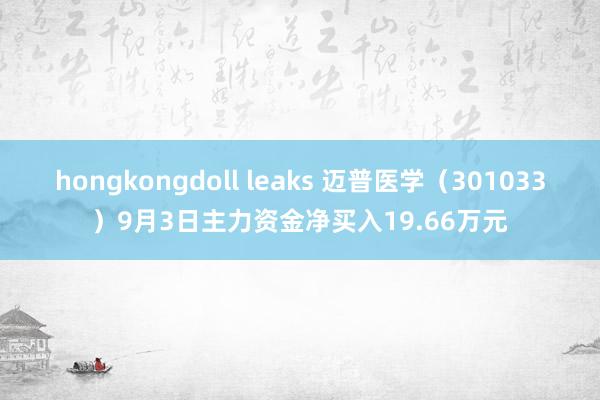 hongkongdoll leaks 迈普医学（301033）9月3日主力资金净买入19.66万元